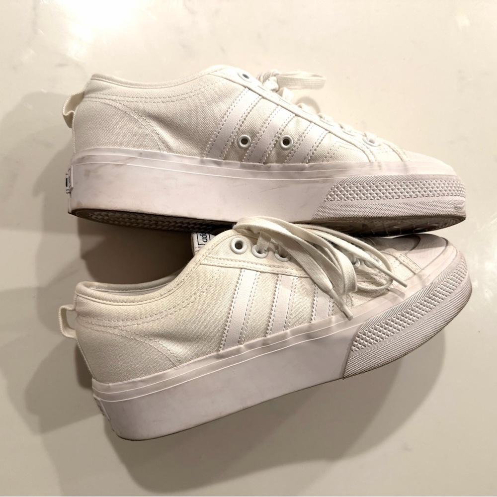 ADIDAS•white Nizza canvas platform lace up sneakers 10 - Picture 10 of 10